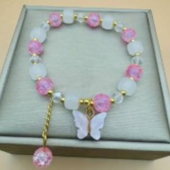 Jewelry - Chic Butterfly Charm Stretch Bracelet With Sparkling Colorful Glass Beads